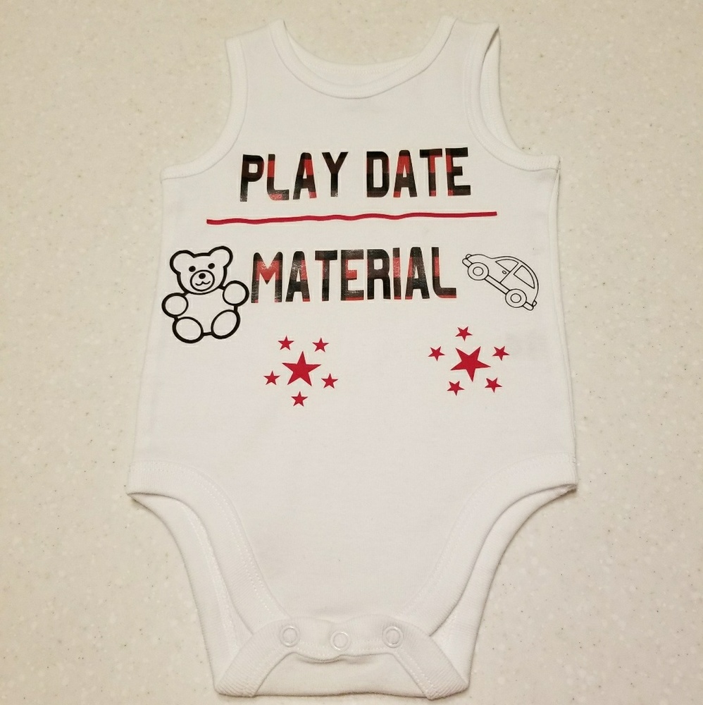 "PLAY DATE MATERIAL" BRAND NEW ONESIE!